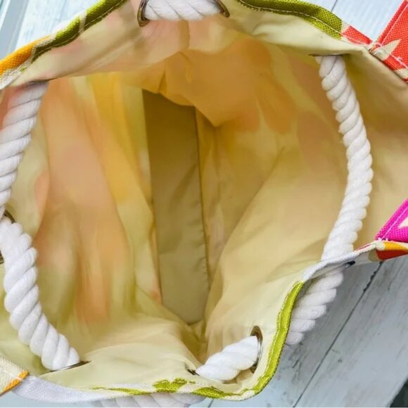 Hawaiian Floral Nautical Rope Tie with Handles Beach Tote Bag 13 x 13 x 3 inches - Picture 10 of 11